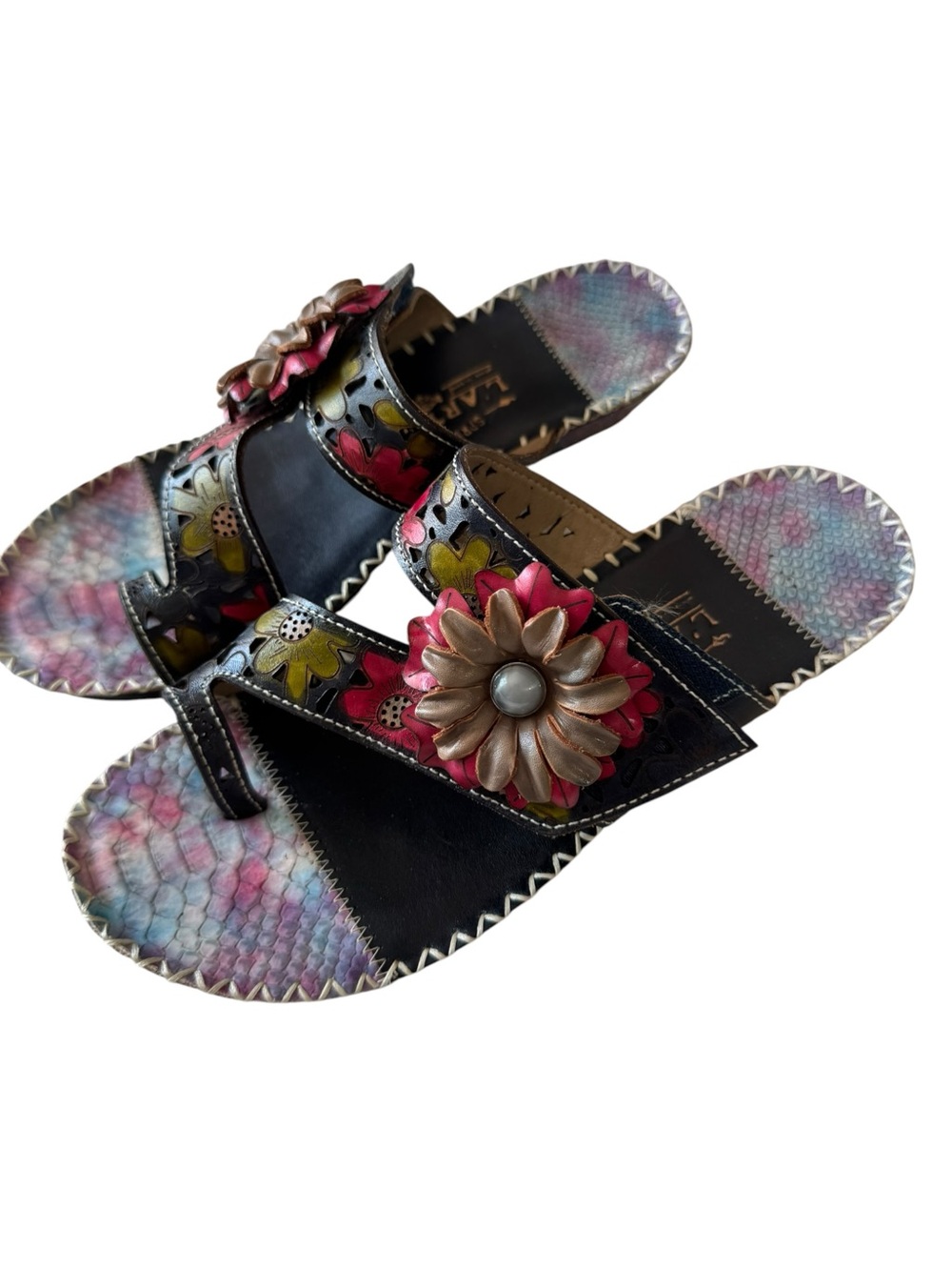 Spring Step L'Artiste Vardi Floral Snakeskin Leather Slide Sandals EU 37 US 7